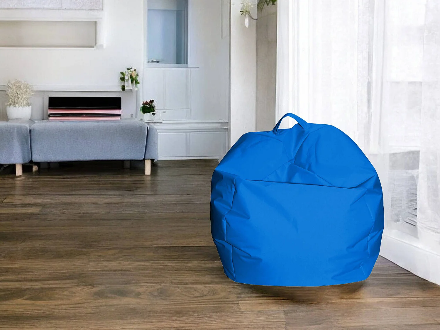 Pouf Ascia, Fauteuil polyvalent, Chaise sac, Pouf repose-pieds, Made in Italy, 65x65 h50 cm, Bleu