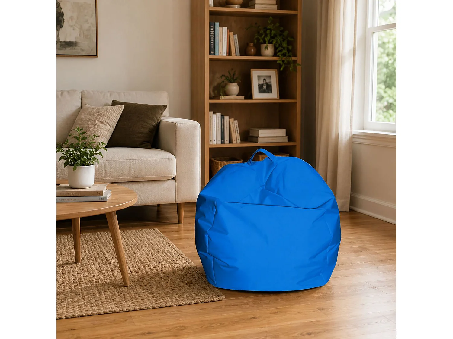Pouf Ascia, Fauteuil polyvalent, Chaise sac, Pouf repose-pieds, Made in Italy, 65x65 h50 cm, Bleu