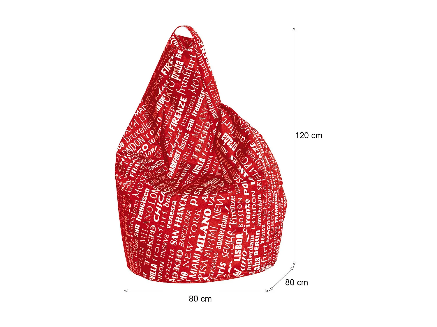 Marisa poef, Multifunctionele fauteuil, Zitzak, Voetenbank poef, Made in Italy, 80x80 h120 cm, Rood en Wit