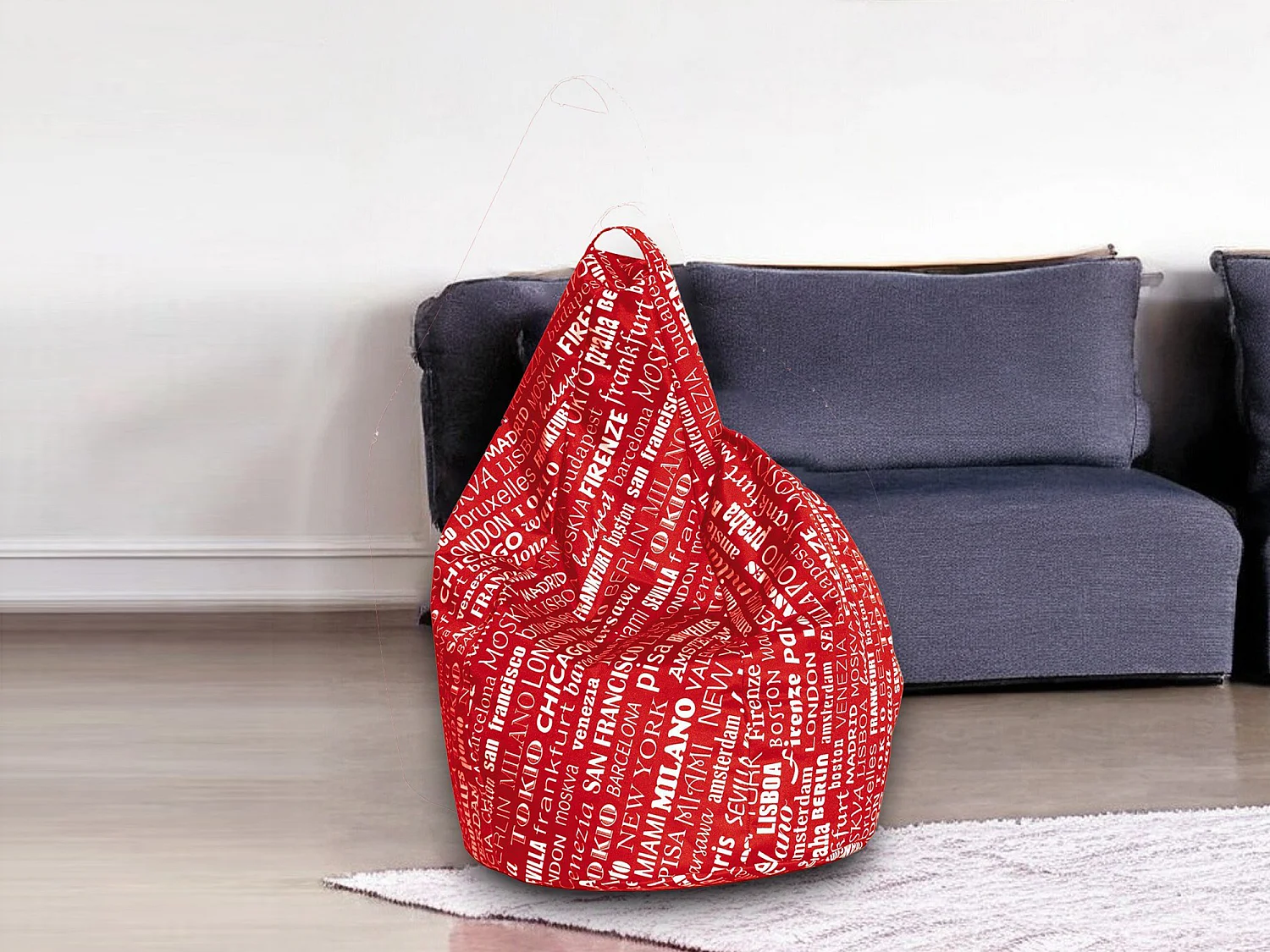 Pouf Marisa, Fauteuil polyvalent, Chaise sac, Pouf repose-pieds, Made in Italy, 80x80 h120 cm, Rouge et blanc