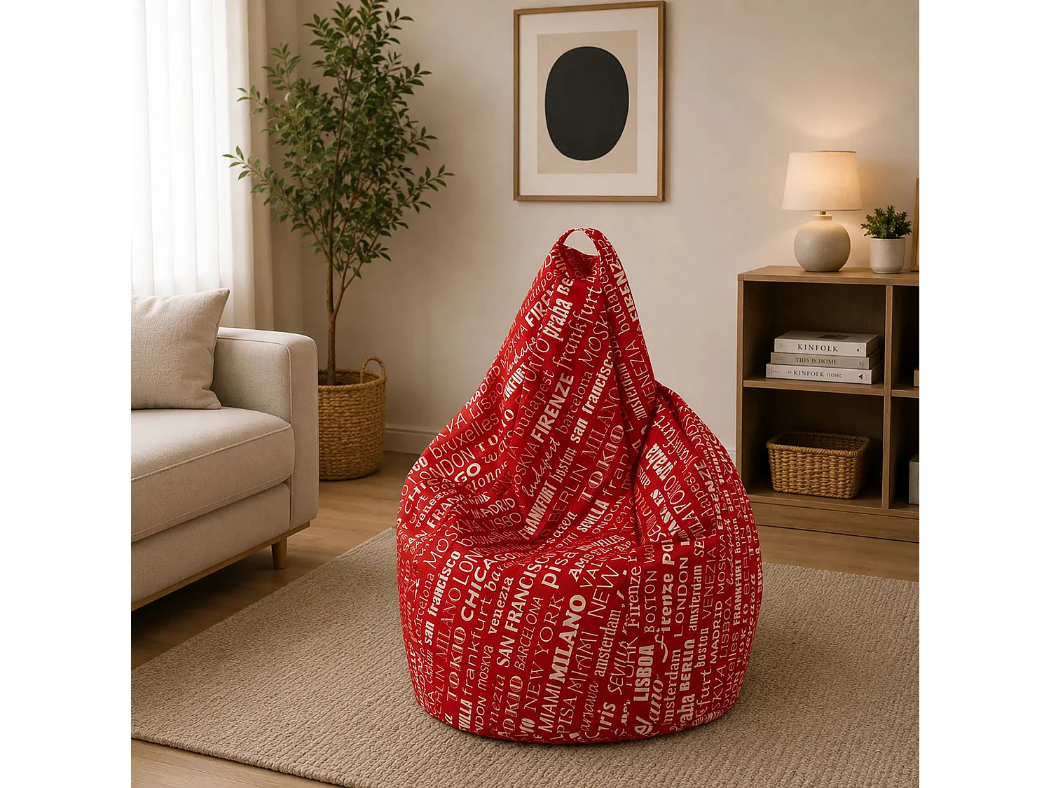 Pouf Marisa, Fauteuil polyvalent, Chaise sac, Pouf repose-pieds, Made in Italy, 80x80 h120 cm, Rouge et blanc