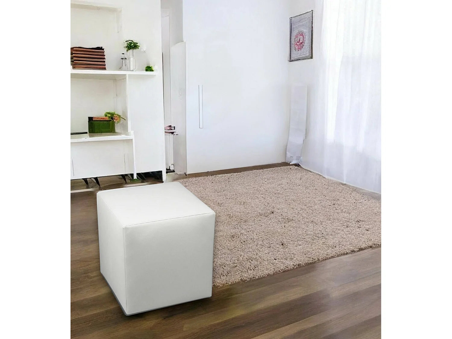 Pouf Accumoli, Fauteuil polyvalent, Chaise sac, Pouf repose-pieds, Made in Italy, 40x40 h42 cm, Blanc