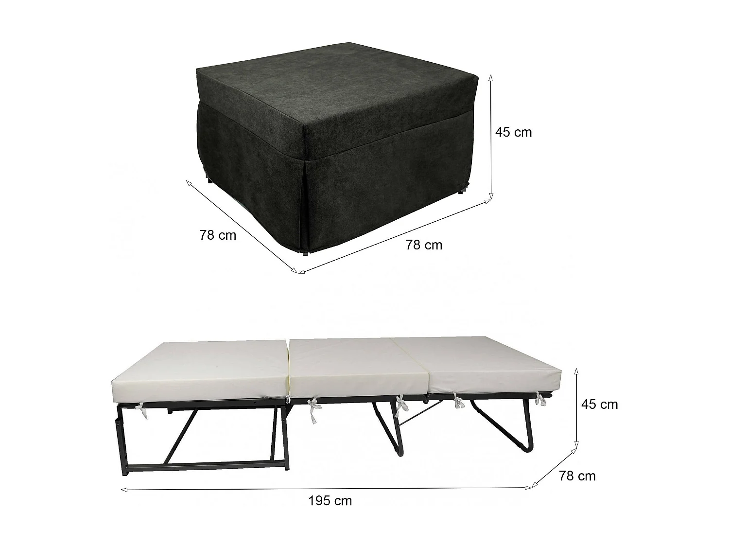 Pouf Arno, Mehrzwecksessel, Sitzsack, Hockerhocker, Made in Italy, 78x78 h45 cm, Grau