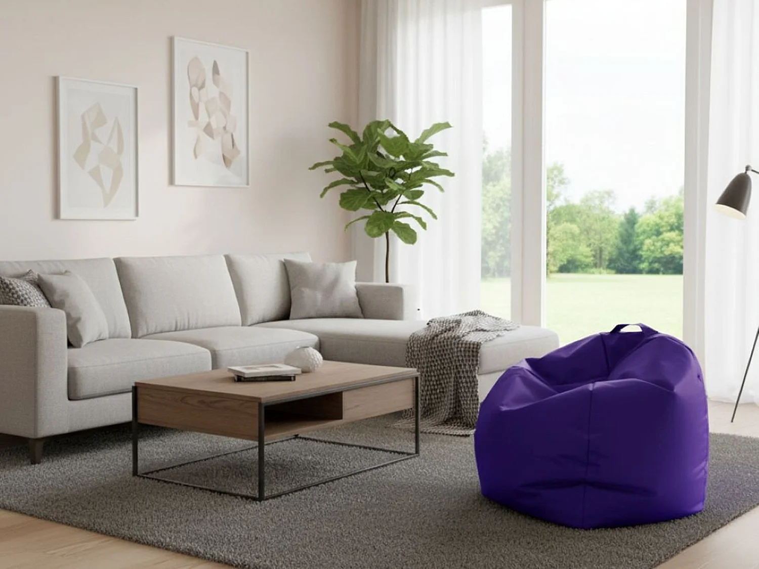 Pouf Ascia, Fauteuil polyvalent, Chaise sac, Pouf repose-pieds, Made in Italy, 65x65 h50 cm, Violet