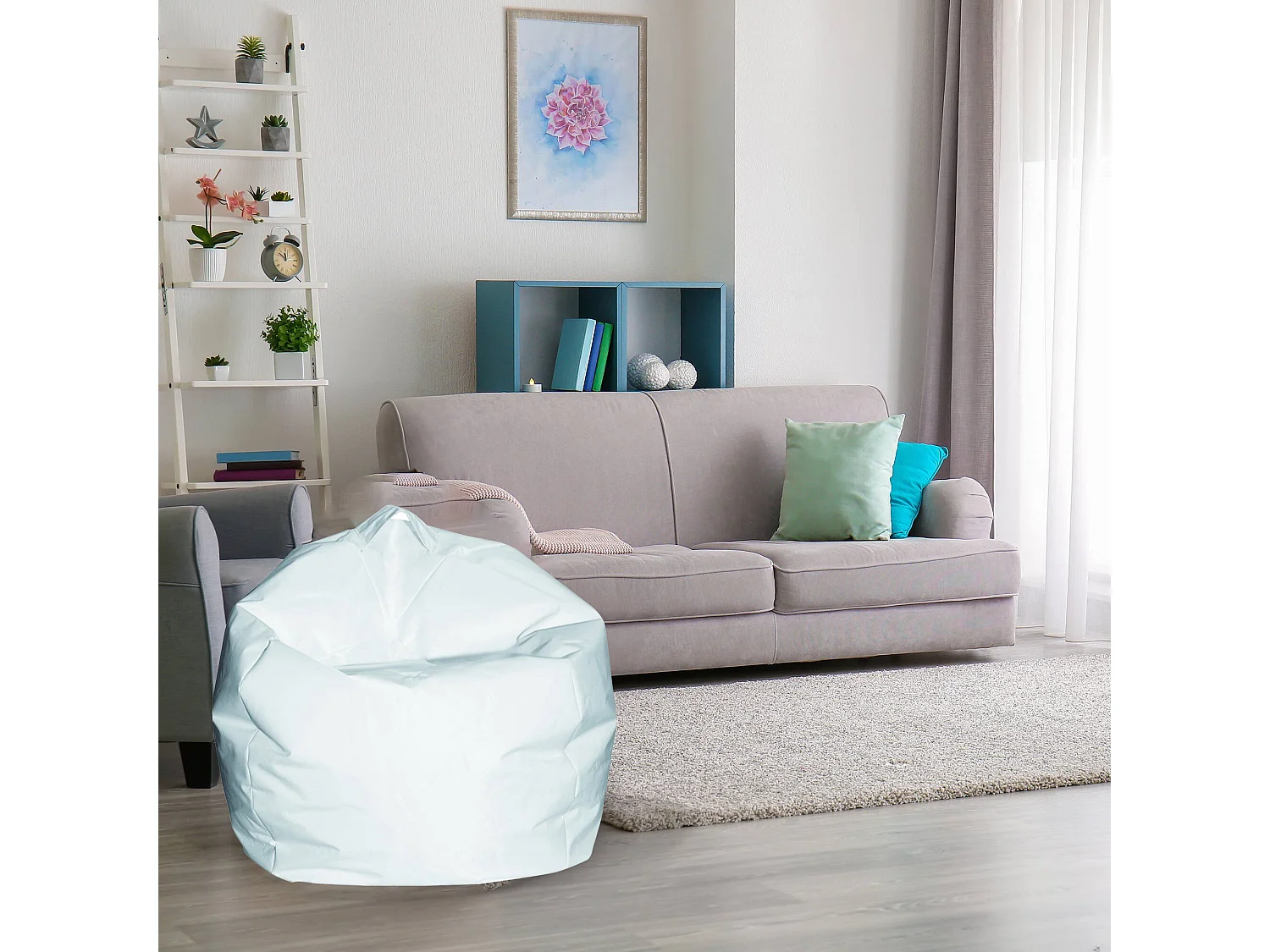 Pouf Ascia, Fauteuil polyvalent, Chaise sac, Pouf repose-pieds, Made in Italy, 65x65 h50 cm, Blanc