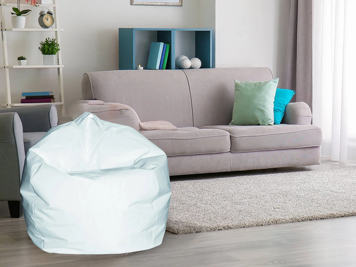 Pouf Ascia, Forma Sacco Made in Italy, 65x65x50h cm Bianco