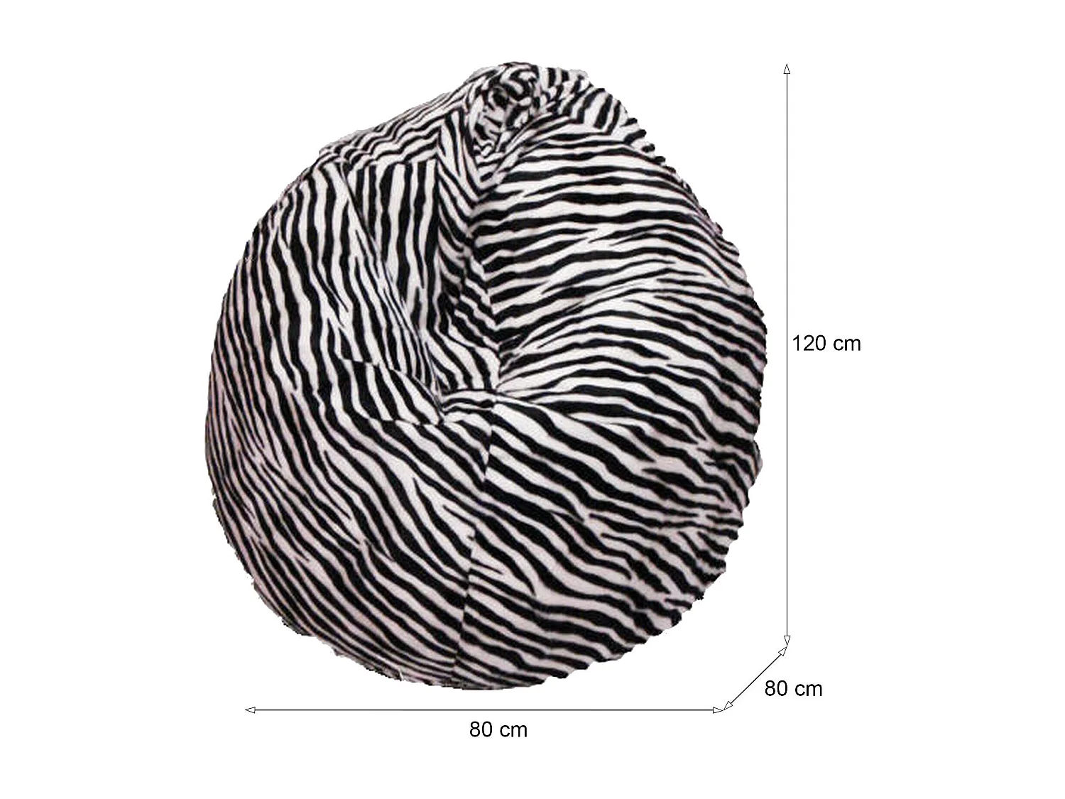 Pouf Lorenza, Fauteuil polyvalent, Chaise sac, Pouf repose-pieds, Made in Italy, 80x80 h120 cm, Noir et Blanc, Motif zébré