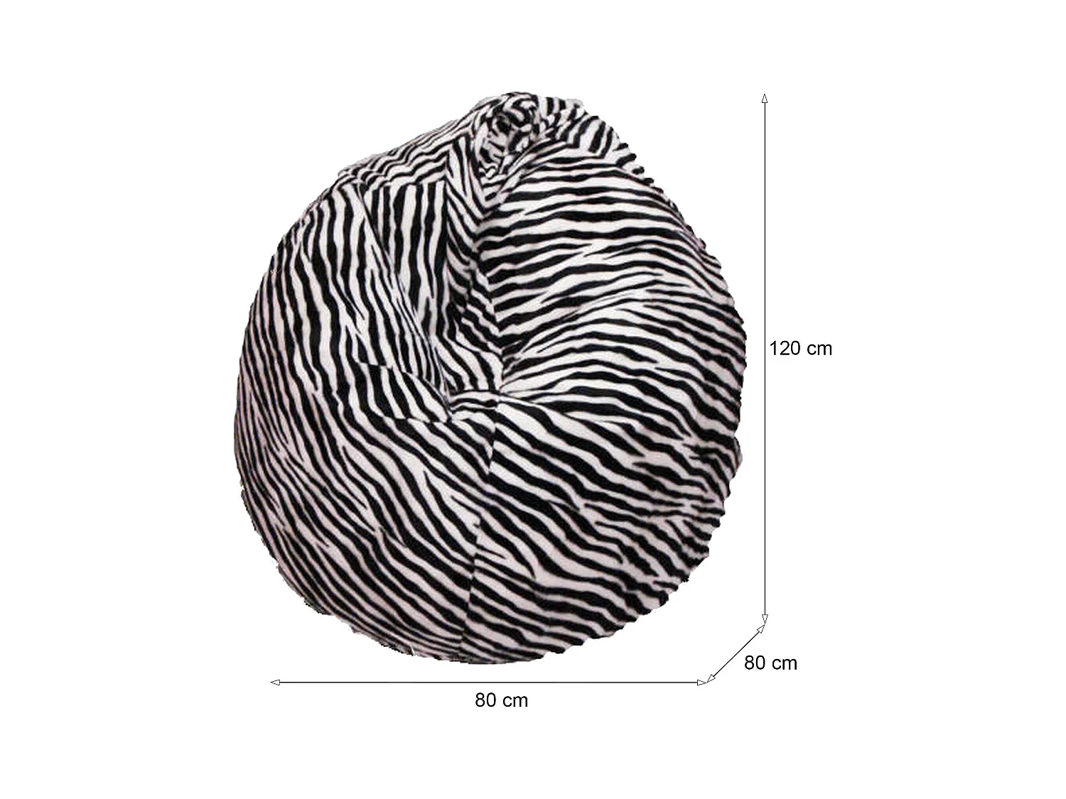 Pouf Lorenza, Mehrzwecksessel, Sitzsack, Hockerhocker, Made in Italy, 80x80 h120 cm, Schwarz und Weiß, Zebramuster