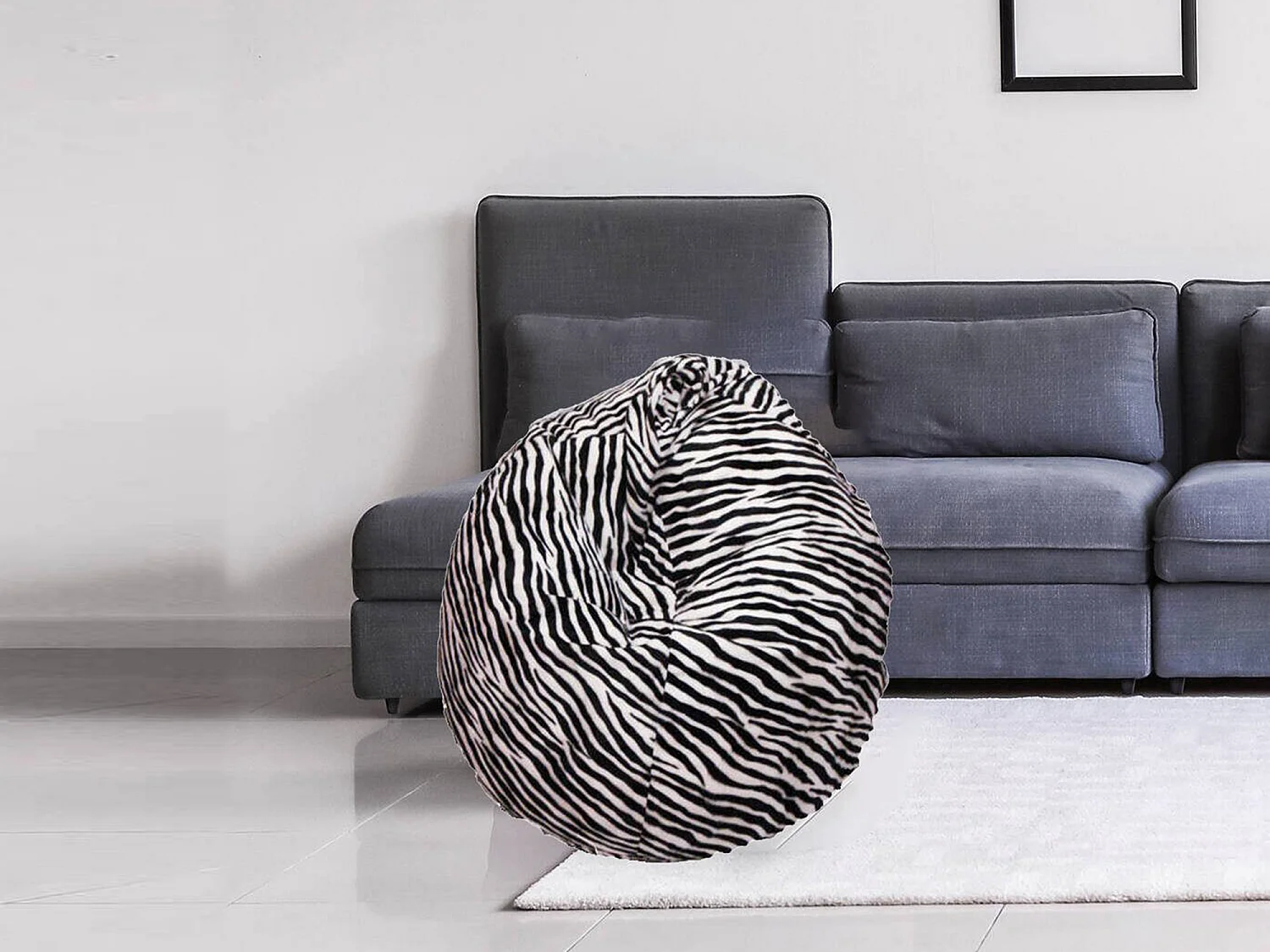 Pouf Lorenza, Fauteuil polyvalent, Chaise sac, Pouf repose-pieds, Made in Italy, 80x80 h120 cm, Noir et Blanc, Motif zébré