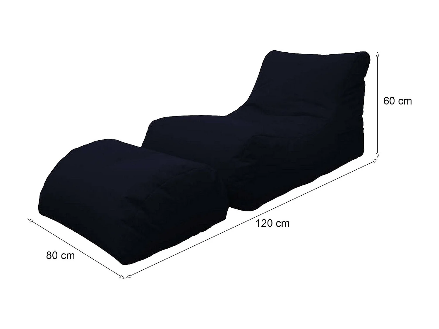 Puf Alton, Sillón multiusos, Puf, Puf reposapiés, Made in Italy, 120x80 h60 cm, Negro