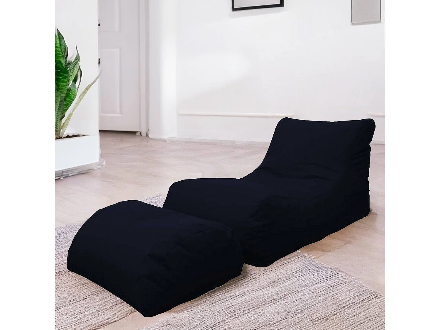 Alton poef, Multifunctionele fauteuil, Zitzak, Voetenbank poef, Made in Italy, 120x80 h60 cm, Zwart