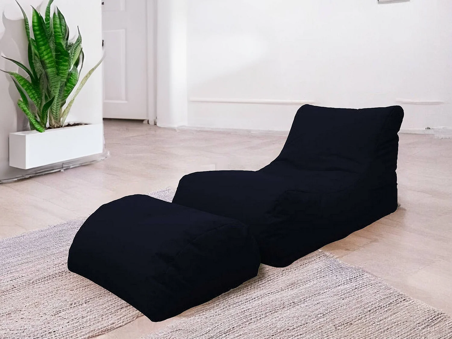 Alton poef, Multifunctionele fauteuil, Zitzak, Voetenbank poef, Made in Italy, 120x80 h60 cm, Zwart