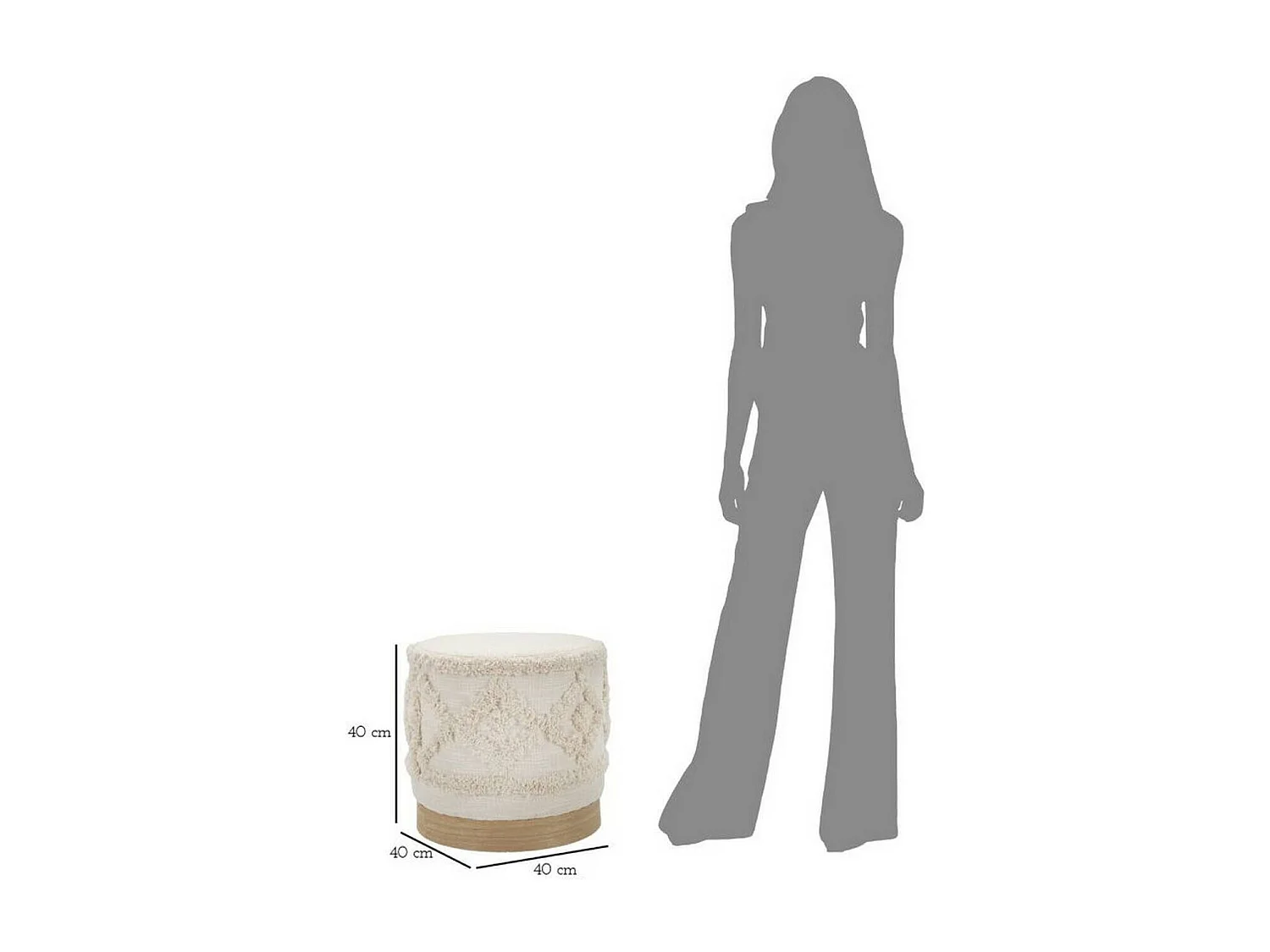 Dmora - Pouf Khaled, 40x40 h40 cm, Bianco