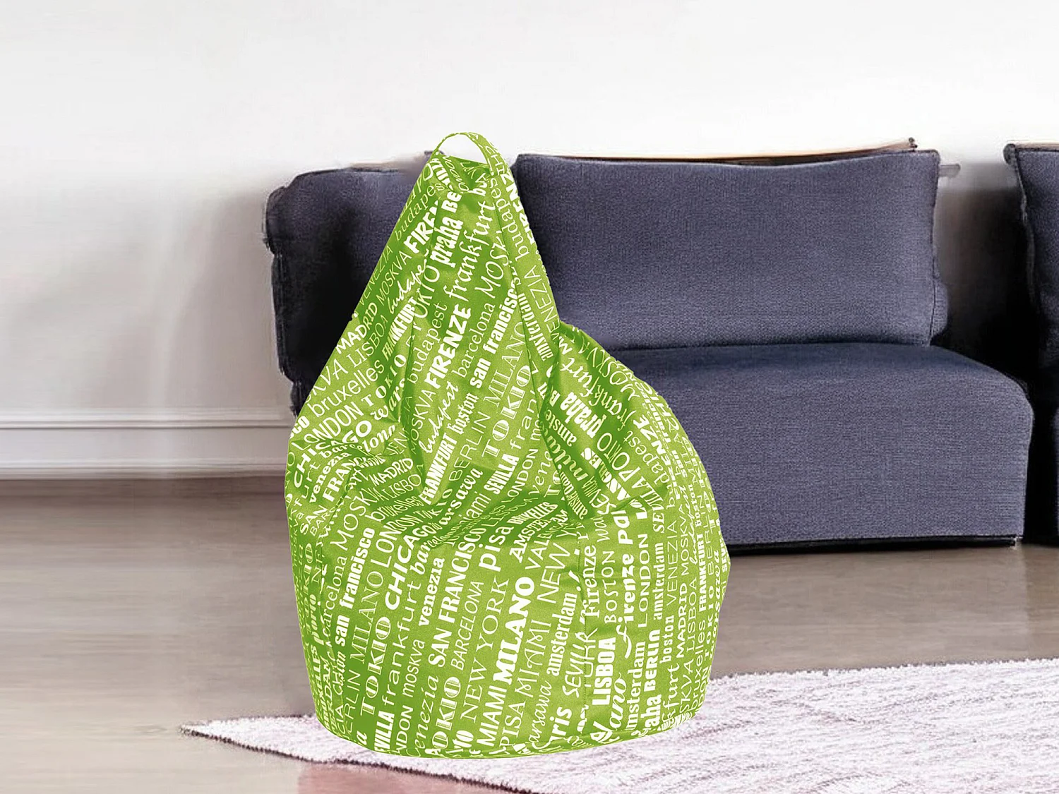 Pouf Marisa, Fauteuil polyvalent, Chaise sac, Pouf repose-pieds, Made in Italy, 80x80 h120 cm, Vert et Blanc