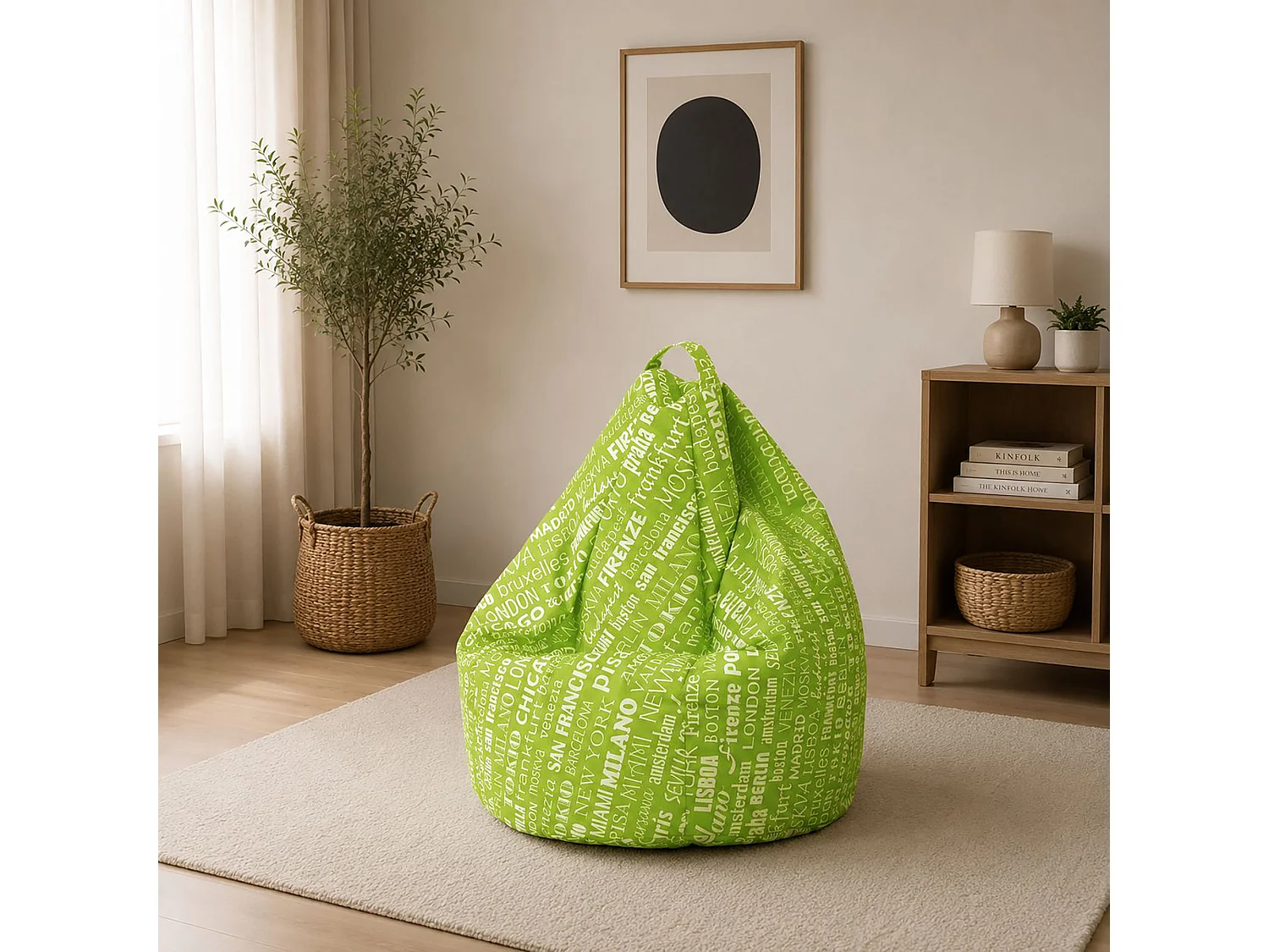Pouf Marisa, Fauteuil polyvalent, Chaise sac, Pouf repose-pieds, Made in Italy, 80x80 h120 cm, Vert et Blanc