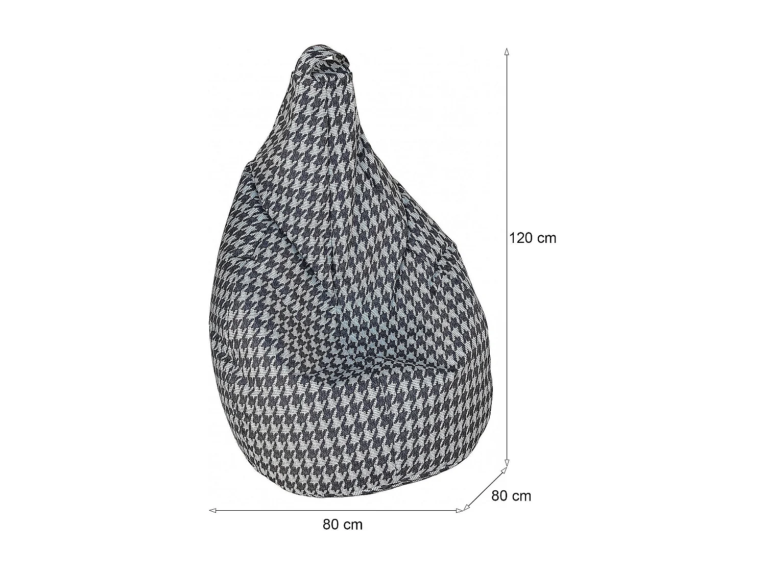 Pouf Maristella, Fauteuil polyvalent, Chaise sac, Pouf repose-pieds, Made in Italy, 80x80 h120 cm, Noir et Blanc, Grand pied-de-poule