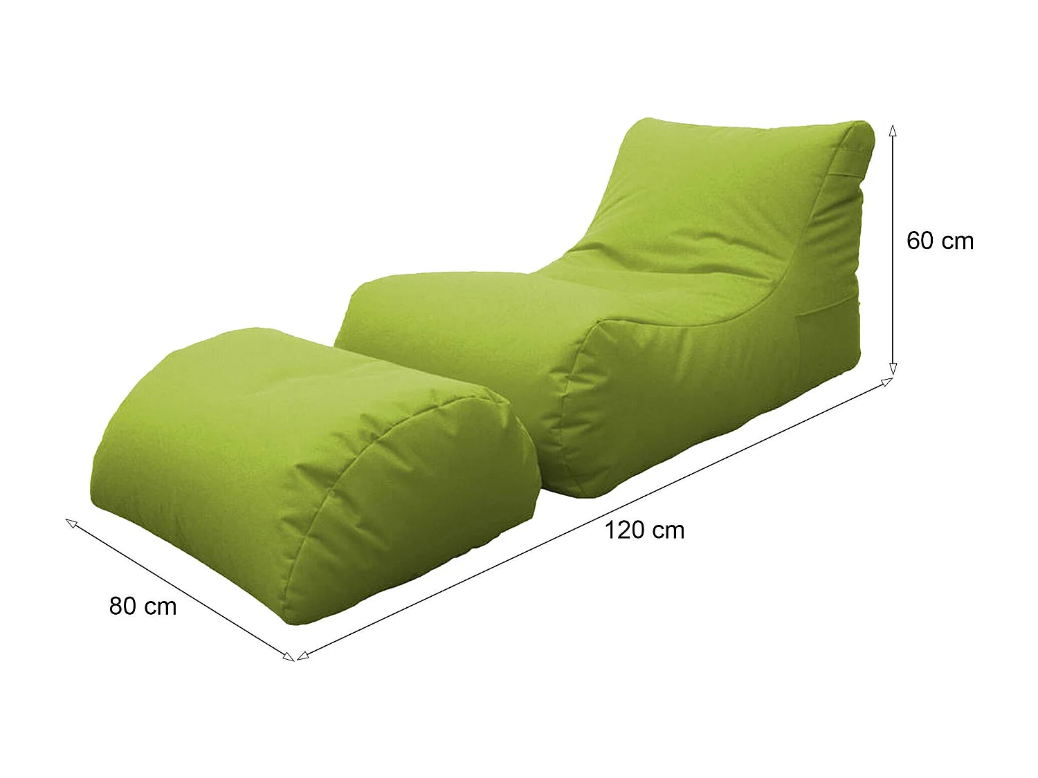 Pouf Alton, Fauteuil polyvalent, Chaise sac, Pouf repose-pieds, Made in Italy, 120x80 h60 cm, Vert