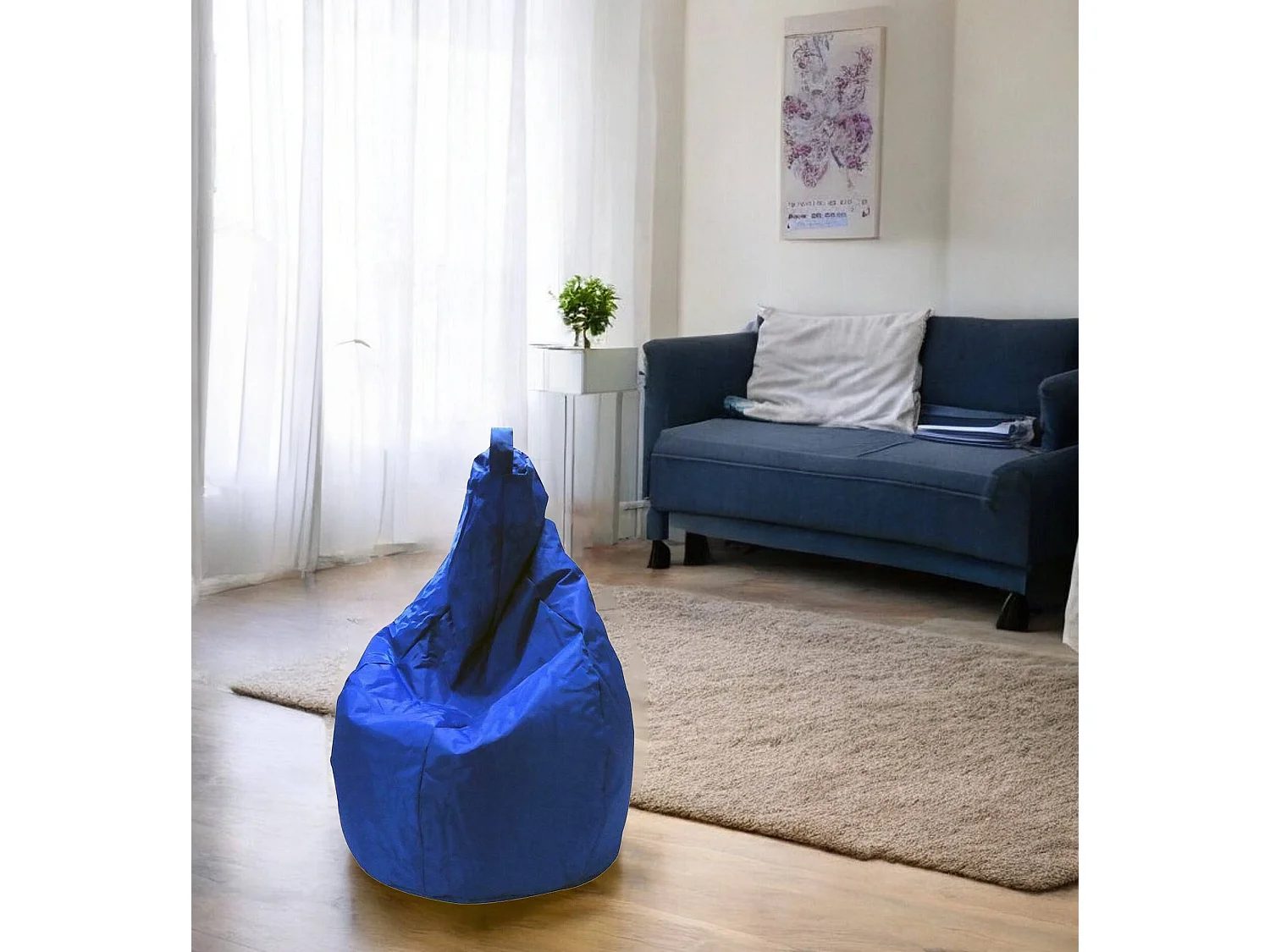 Angillina poef, Multifunctionele fauteuil, Zitzak, Voetenbank poef, Made in Italy, 80x80 h120 cm, Blauw