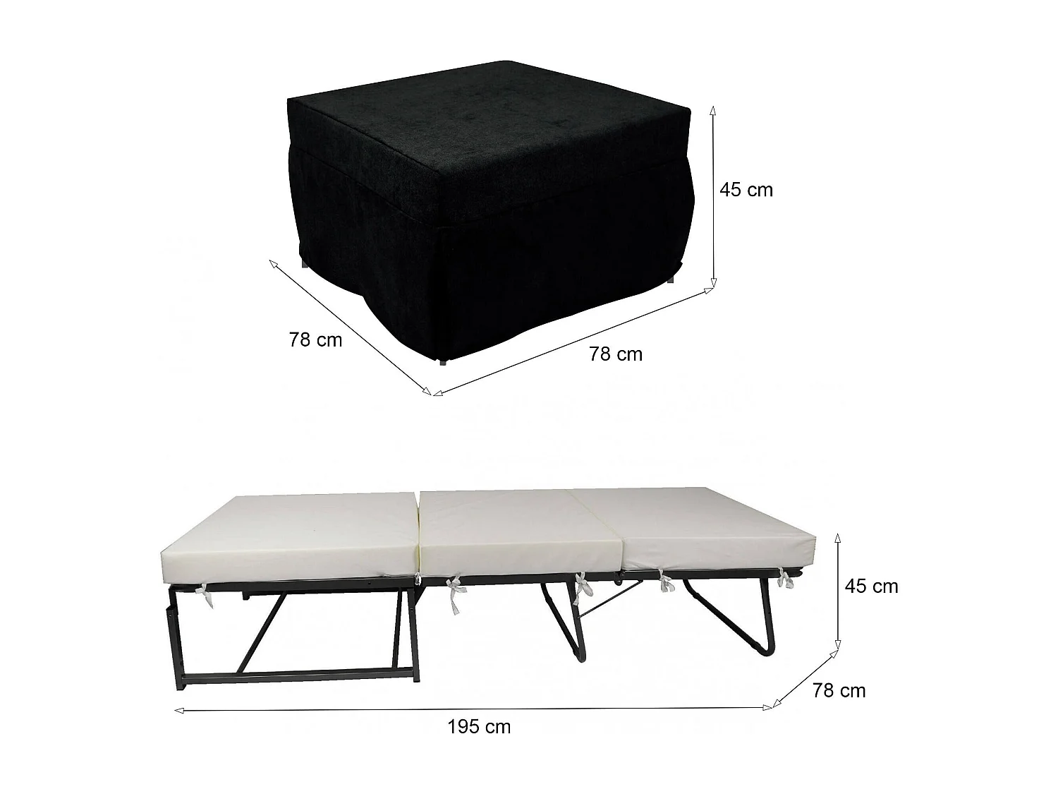 Pouf Arno, Fauteuil polyvalent, Chaise sac, Pouf repose-pieds, Made in Italy, 78x78 h45 cm, Noir