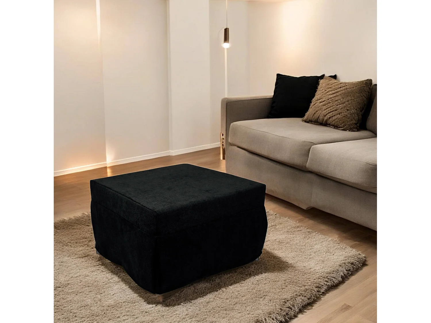 Pouf Arno, Fauteuil polyvalent, Chaise sac, Pouf repose-pieds, Made in Italy, 78x78 h45 cm, Noir