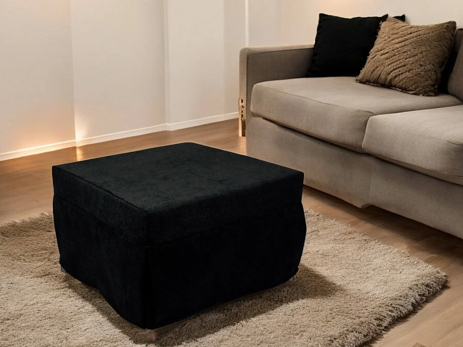Pouf Arno, Fauteuil polyvalent, Chaise sac, Pouf repose-pieds, Made in Italy, 78x78 h45 cm, Noir