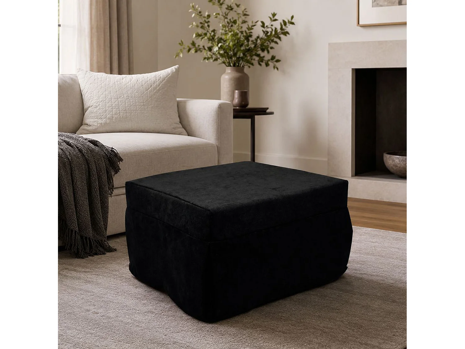 Pouf Arno, Fauteuil polyvalent, Chaise sac, Pouf repose-pieds, Made in Italy, 78x78 h45 cm, Noir