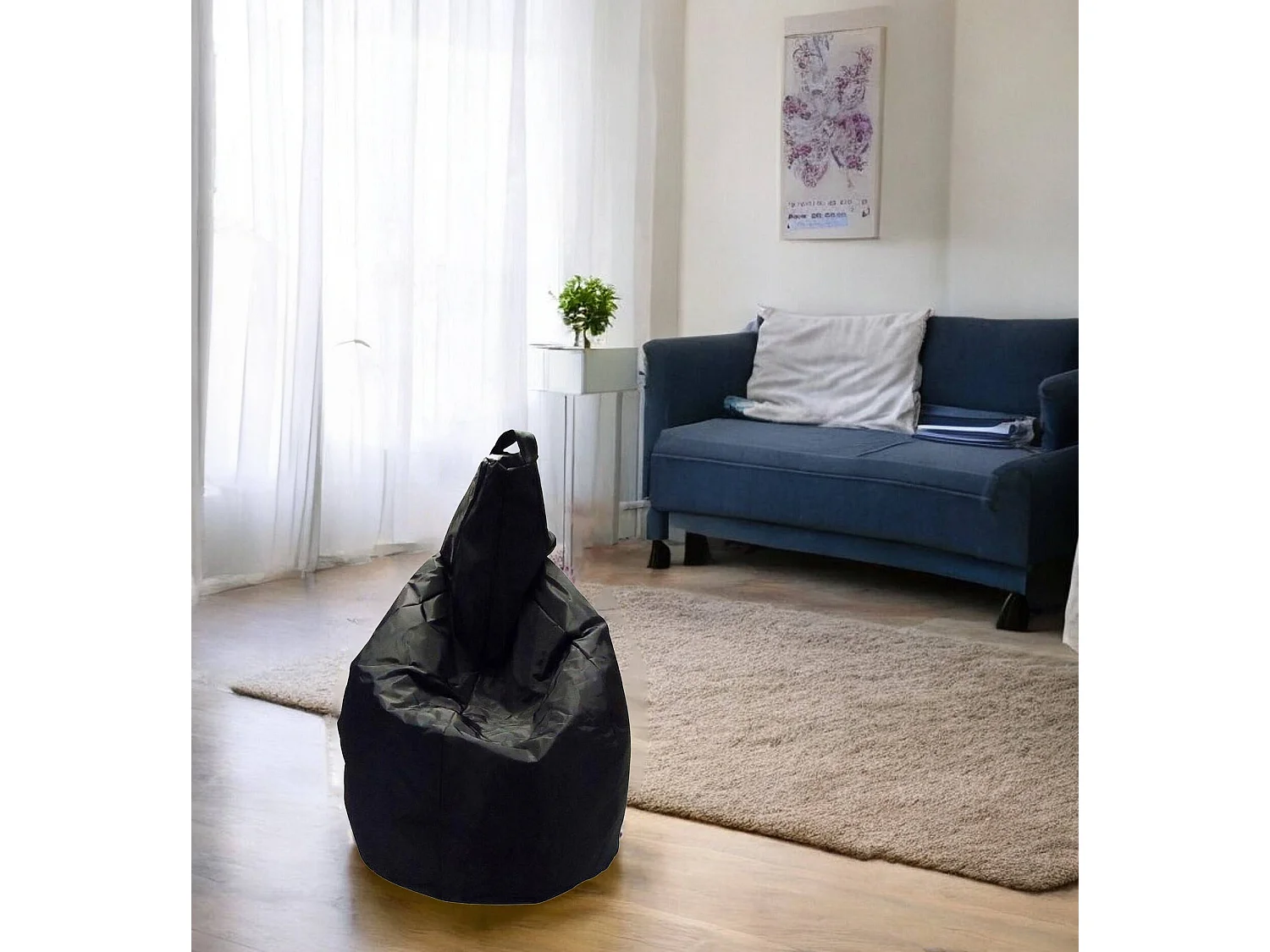 Angillina poef, Multifunctionele fauteuil, Zitzak, Voetenbank poef, Made in Italy, 80x80 h120 cm, Zwart