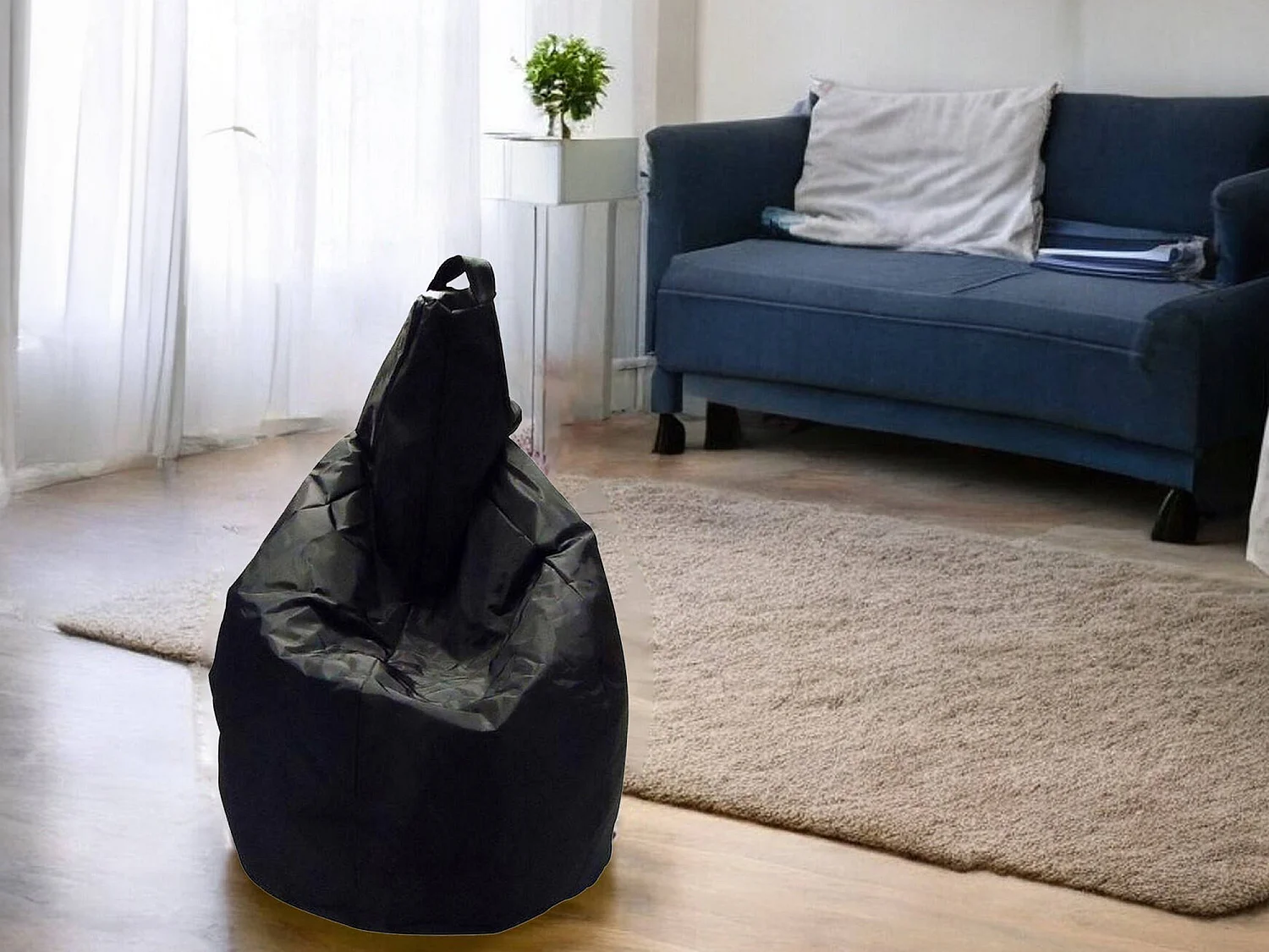 Angillina poef, Multifunctionele fauteuil, Zitzak, Voetenbank poef, Made in Italy, 80x80 h120 cm, Zwart