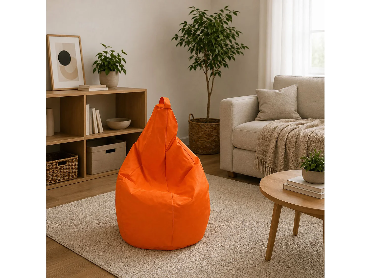 Pouf Angillina, Fauteuil polyvalent, Chaise sac, Pouf repose-pieds, Made in Italy, 80x80 h120 cm, Orange
