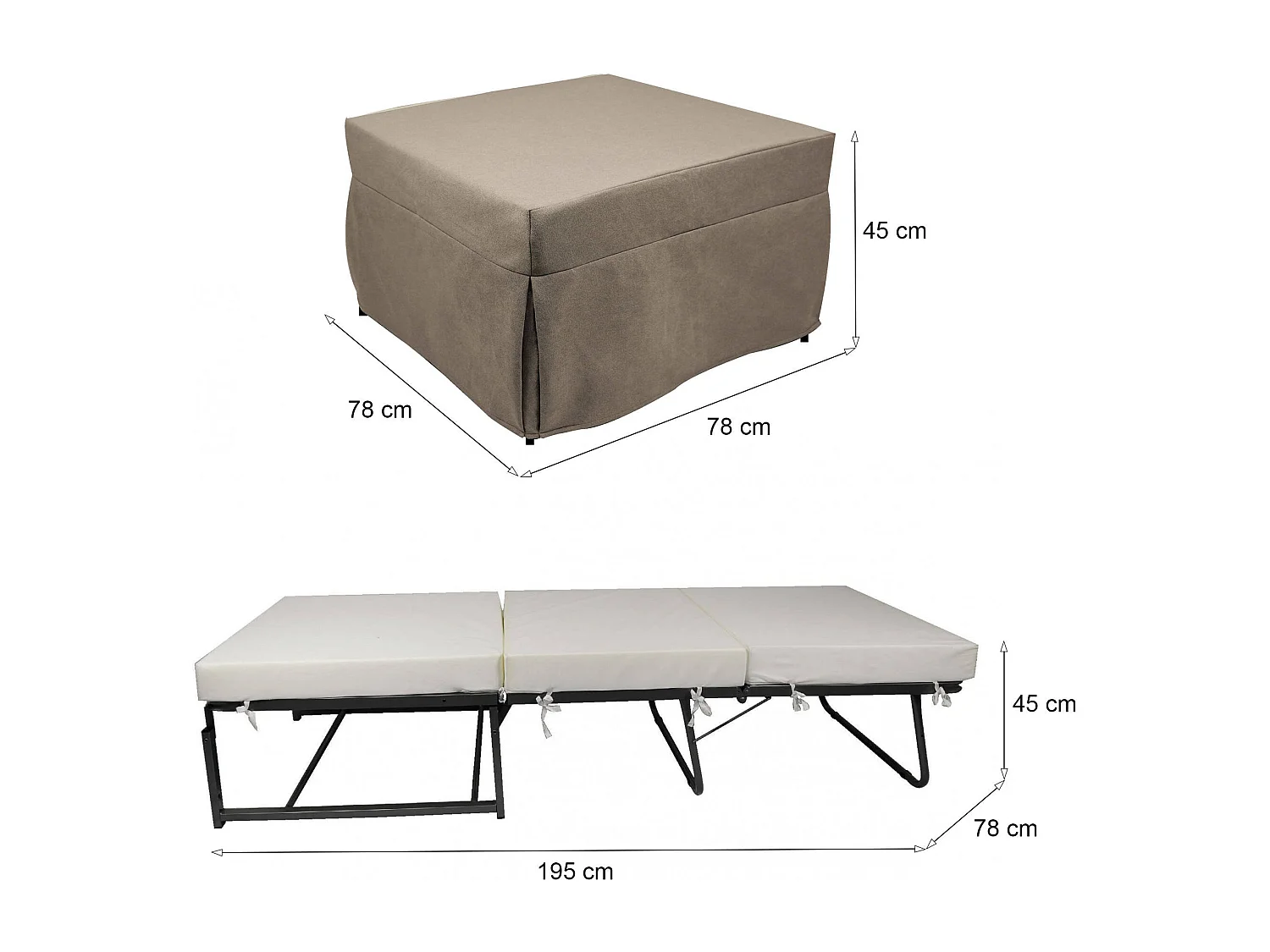 Pouf Arno, Mehrzwecksessel, Sitzsack, Hockerhocker, Made in Italy, 78x78 h45 cm, Taube