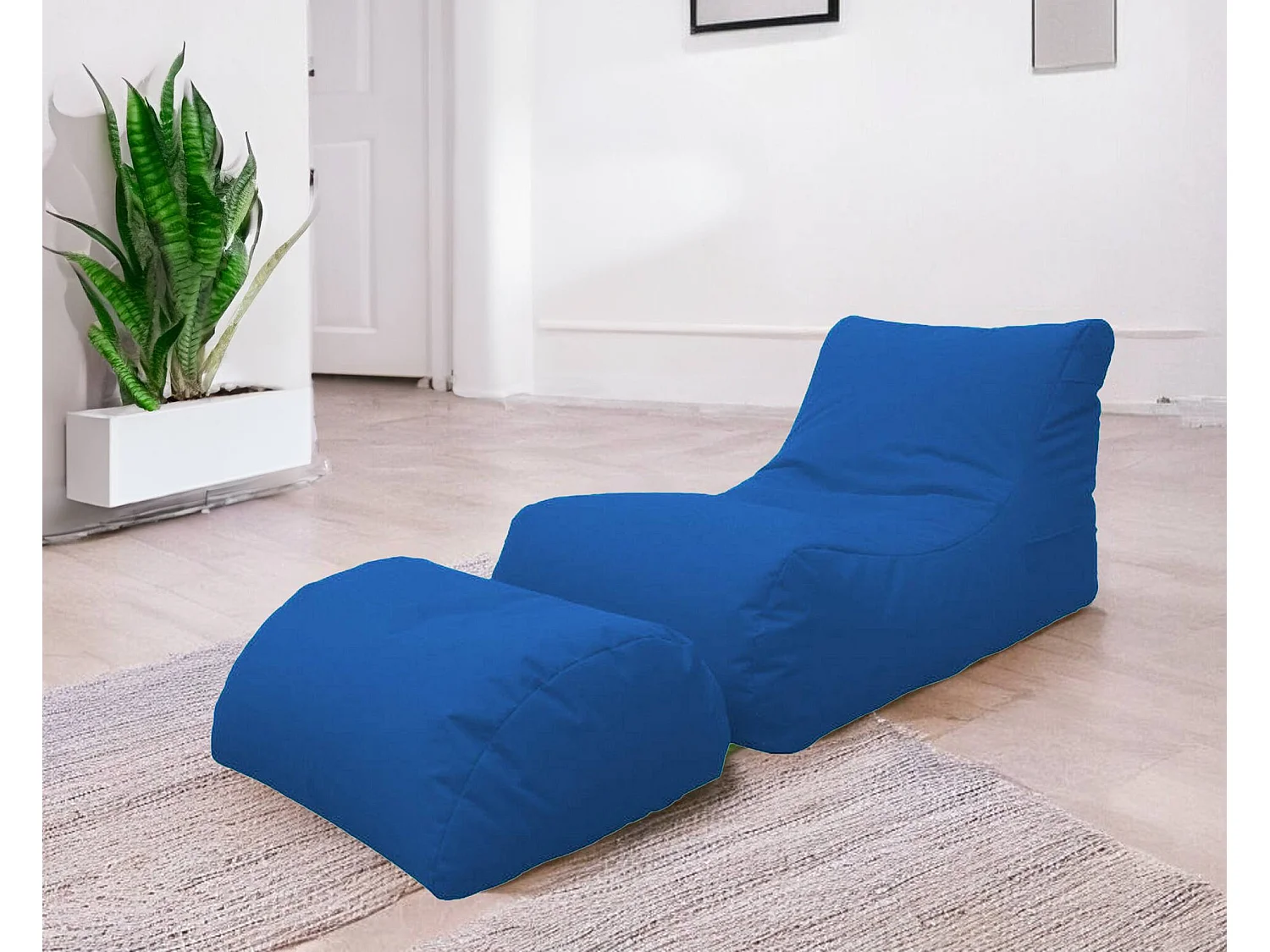 Pouf Alton, Fauteuil polyvalent, Chaise sac, Pouf repose-pieds, Made in Italy, 120x80 h60 cm, Bleu