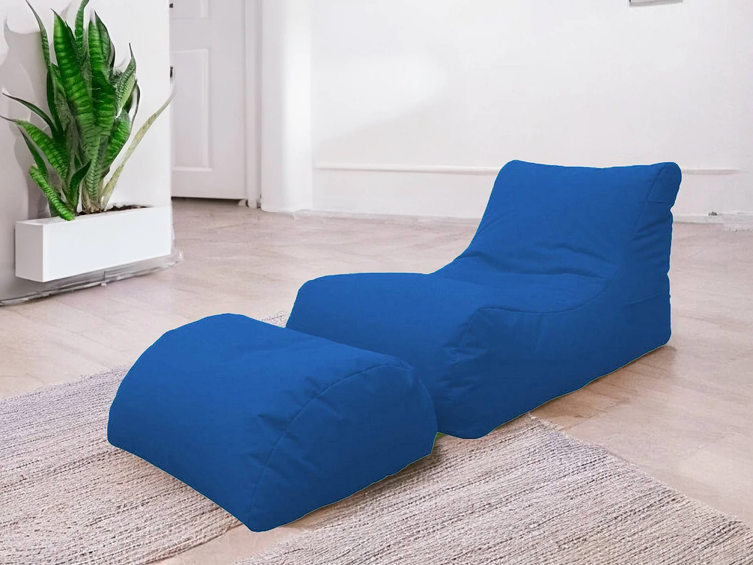 Pouf Alton, Fauteuil polyvalent, Chaise sac, Pouf repose-pieds, Made in Italy, 120x80 h60 cm, Bleu