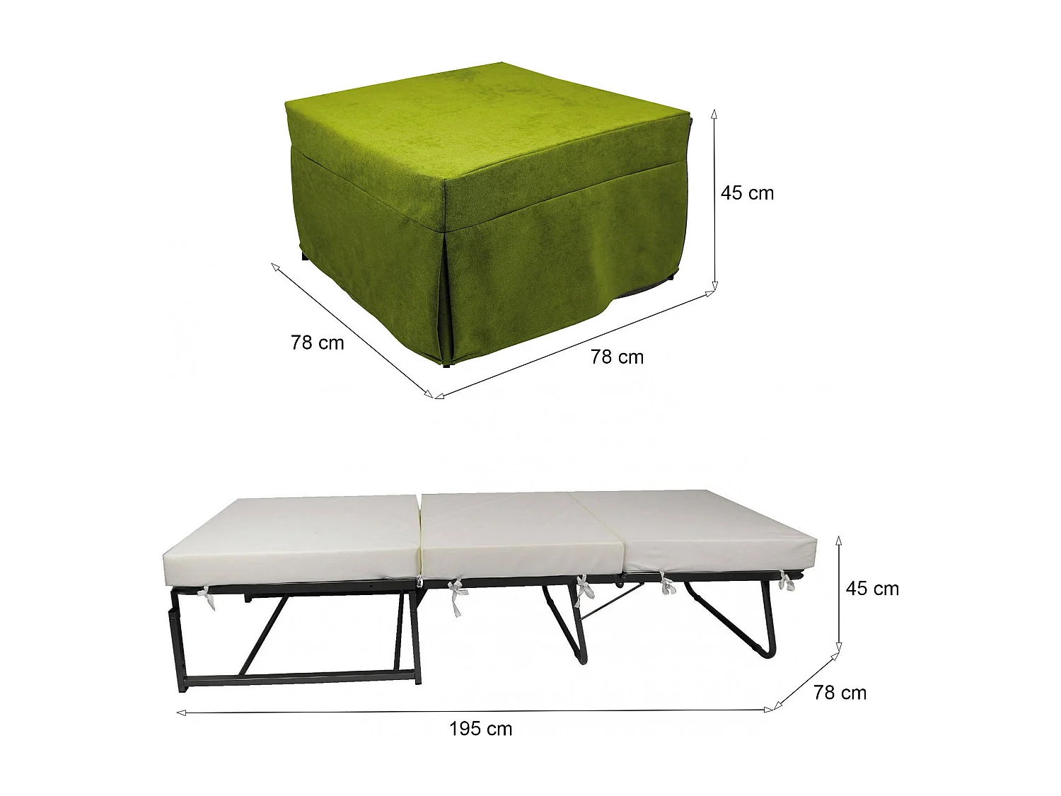 Arno poef, Multifunctionele fauteuil, Zitzak, Voetenbank poef, Made in Italy, 78x78 h45 cm, Groen
