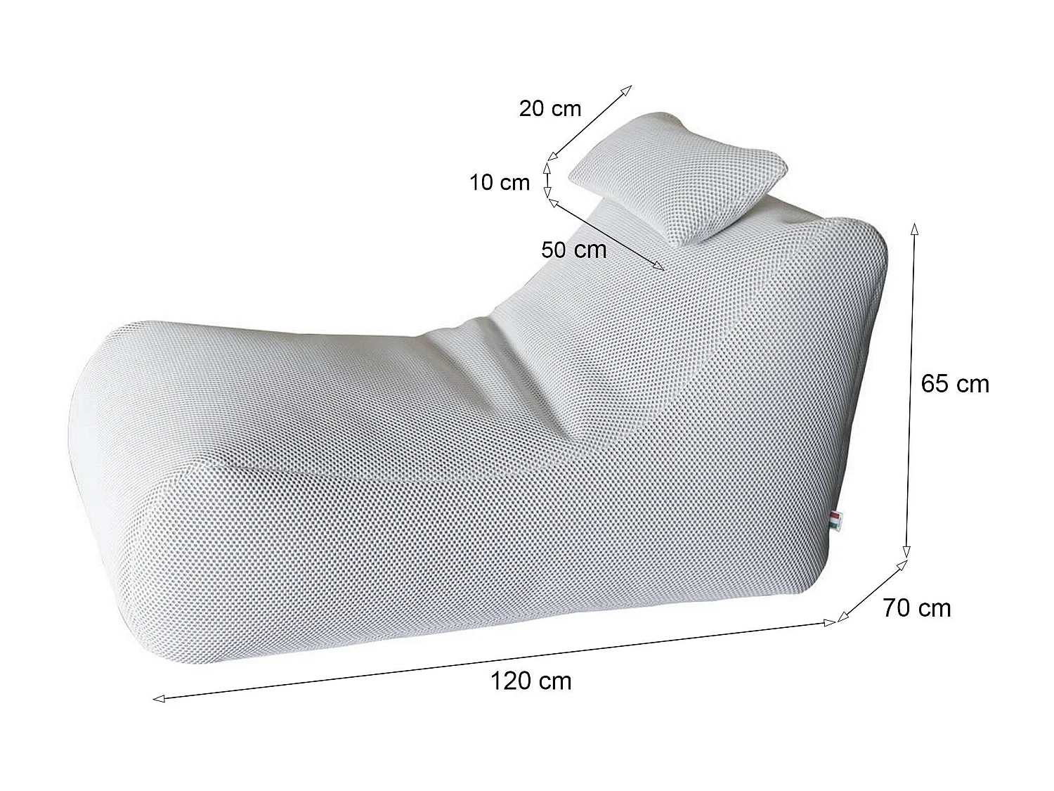 Pouf ÐœÑ–hck, Fauteuil polyvalent, Chaise sac, Pouf repose-pieds, Made in Italy, 70x120 h65 cm, Blanc