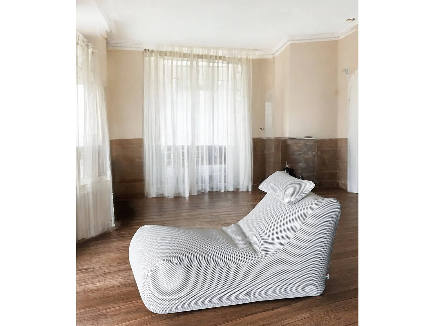 Pouf ÐœÑ–hck, Fauteuil polyvalent, Chaise sac, Pouf repose-pieds, Made in Italy, 70x120 h65 cm, Blanc