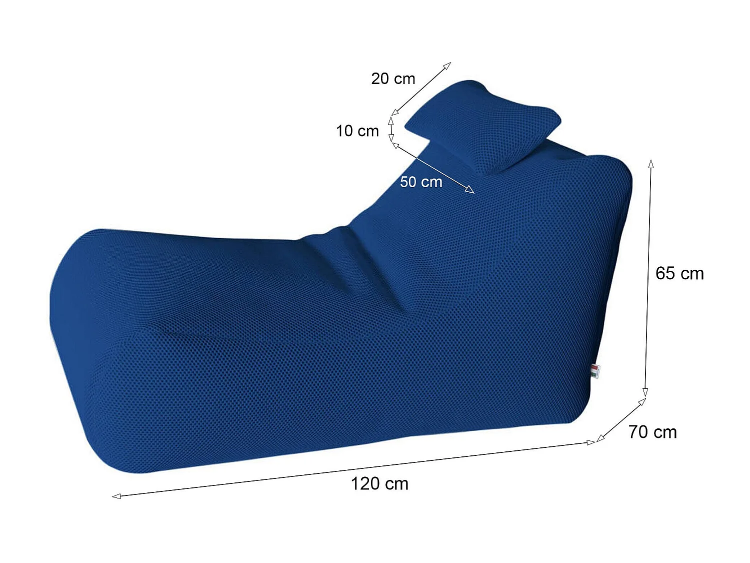 Pouf ÐœÑ–hck, Fauteuil polyvalent, Chaise sac, Pouf repose-pieds, Made in Italy, 70x120 h65 cm, Bleu