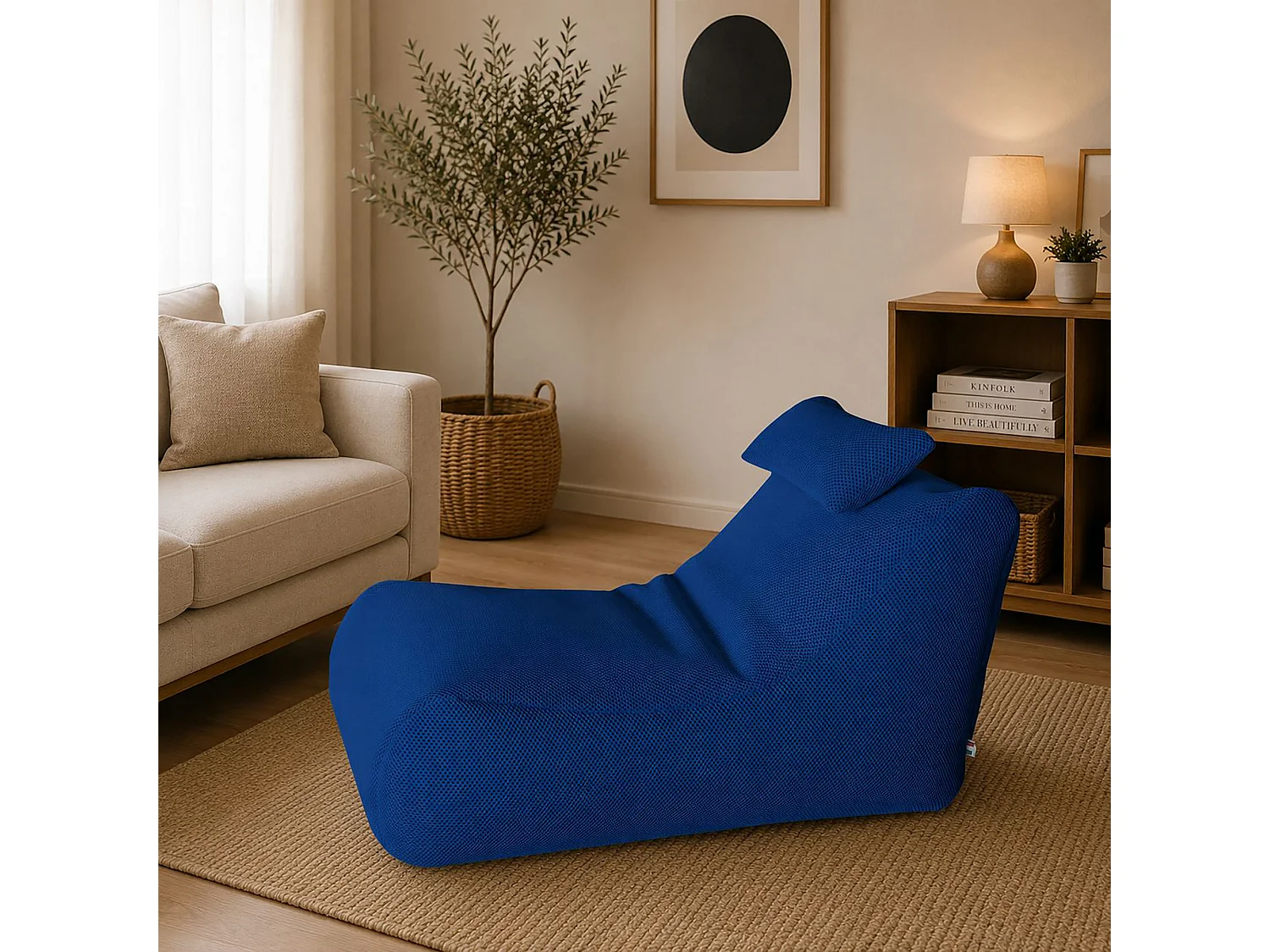 Pouf ÐœÑ–hck, Fauteuil polyvalent, Chaise sac, Pouf repose-pieds, Made in Italy, 70x120 h65 cm, Bleu
