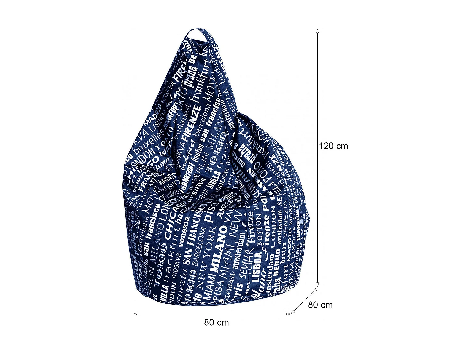 Pouf Marisa, Fauteuil polyvalent, Chaise sac, Pouf repose-pieds, Made in Italy, 80x80 h120 cm, Bleu et blanc