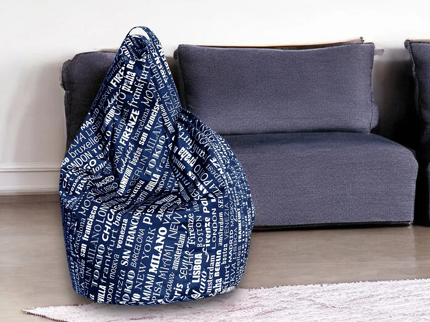 Pouf Marisa, Fauteuil polyvalent, Chaise sac, Pouf repose-pieds, Made in Italy, 80x80 h120 cm, Bleu et blanc