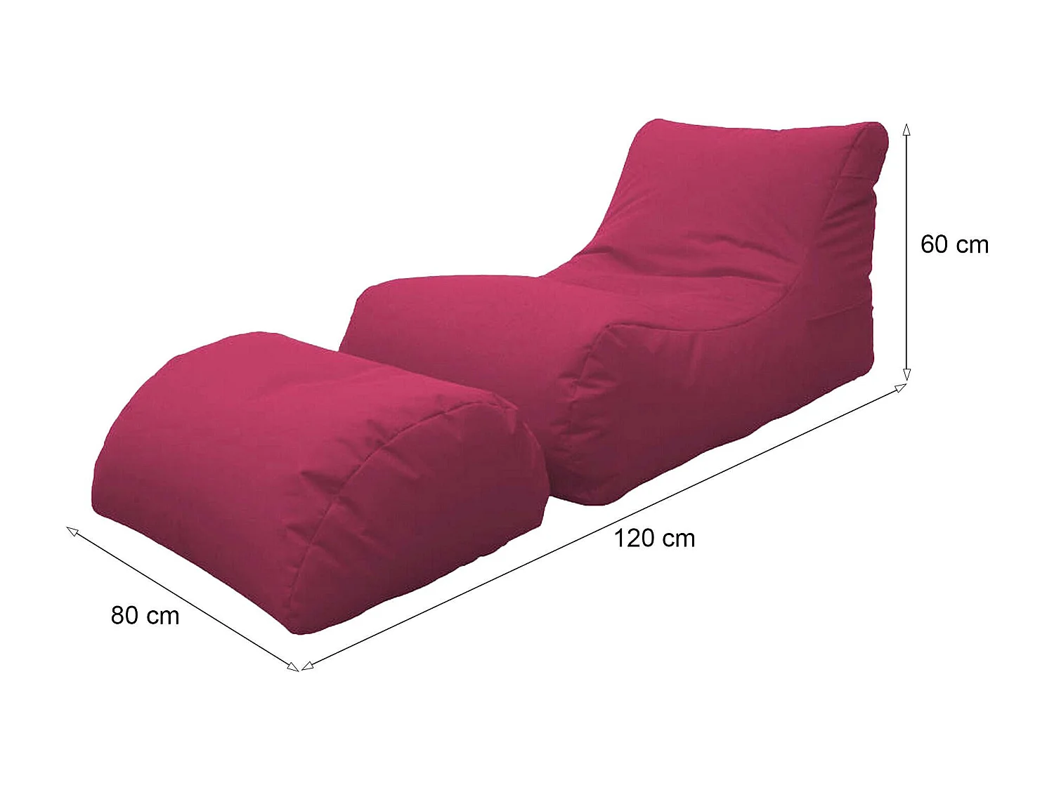 Pouf Alton, Fauteuil polyvalent, Chaise sac, Pouf repose-pieds, Made in Italy, 120x80 h60 cm, Fuchsia
