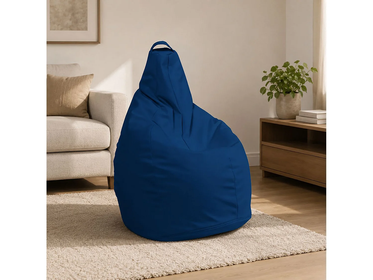 Pouf Aunter, Fauteuil polyvalent, Chaise sac, Pouf repose-pieds, Made in Italy, 90x90 h120 cm, Bleu
