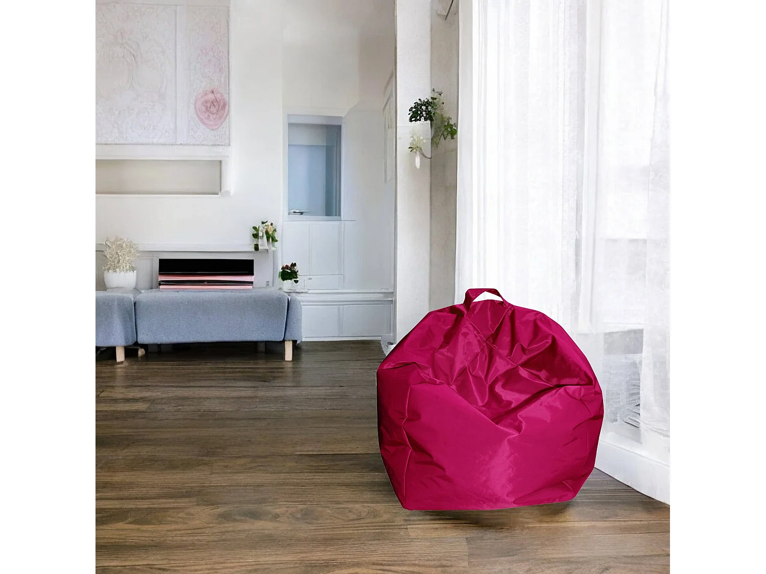 Pouf Ascia, Fauteuil polyvalent, Chaise sac, Pouf repose-pieds, Made in Italy, 65x65 h50 cm, Fuchsia