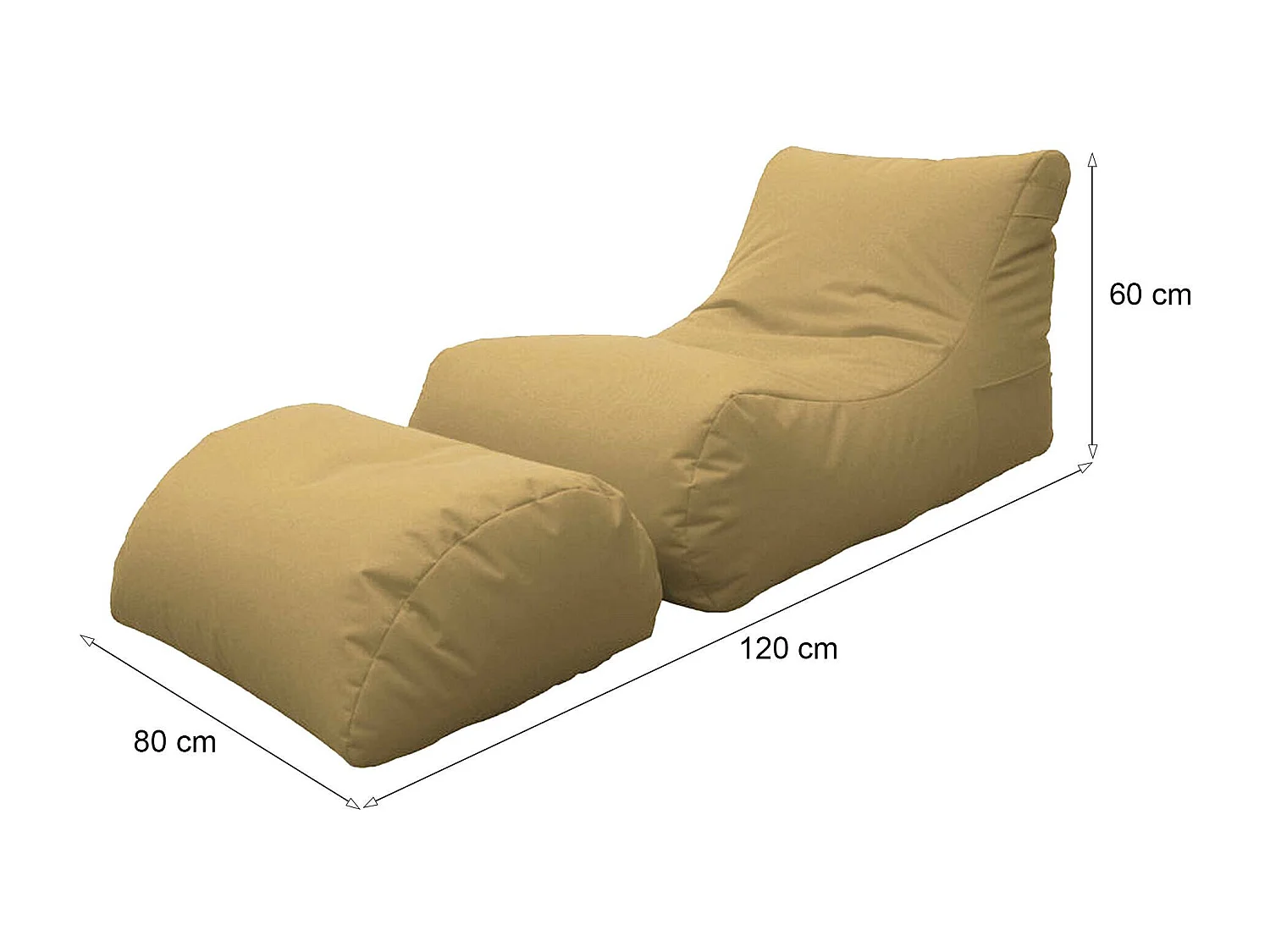 Pouf Alton, Fauteuil polyvalent, Chaise sac, Pouf repose-pieds, Made in Italy, 120x80 h60 cm, Beige