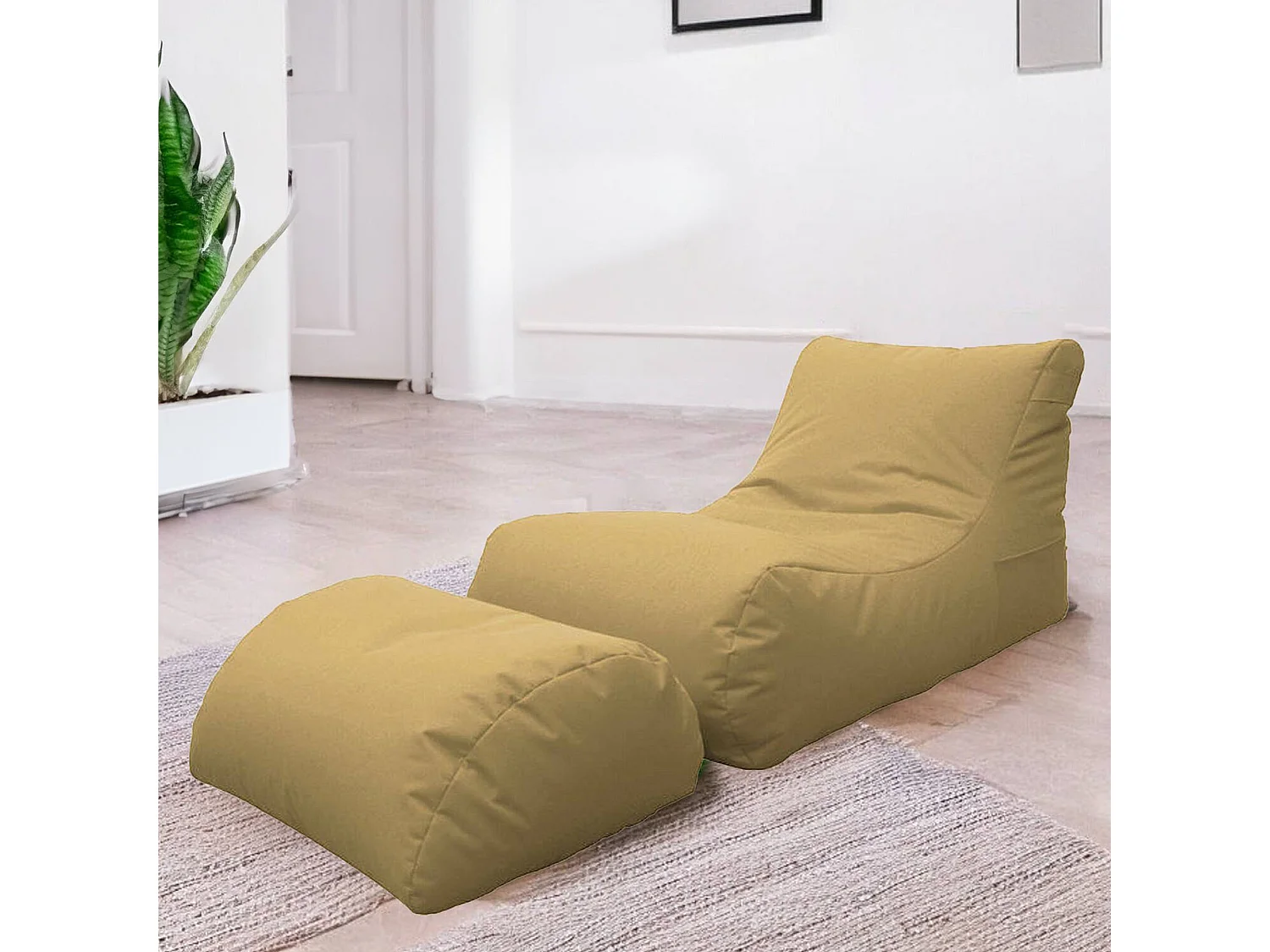 Alton poef, Multifunctionele fauteuil, Zitzak, Voetenbank poef, Made in Italy, 120x80 h60 cm, Beige