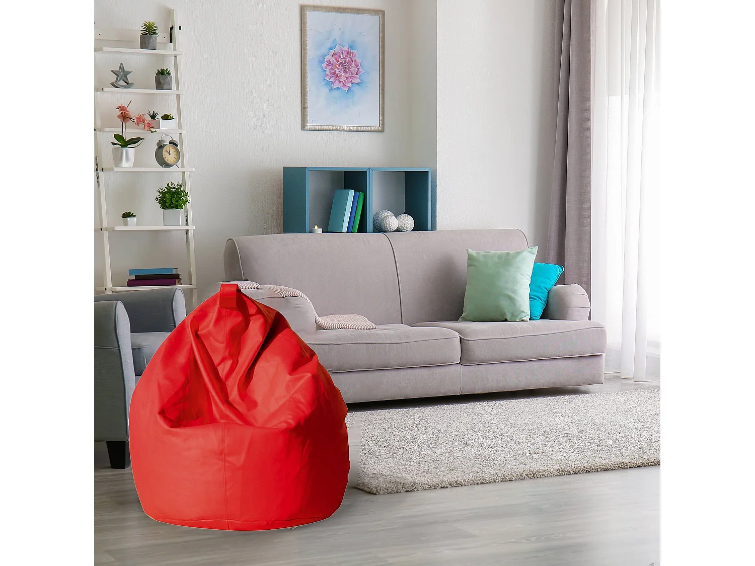 Pouf Azelia, Fauteuil polyvalent, Chaise sac, Pouf repose-pieds, Made in Italy, 70x70 h110 cm, Rouge