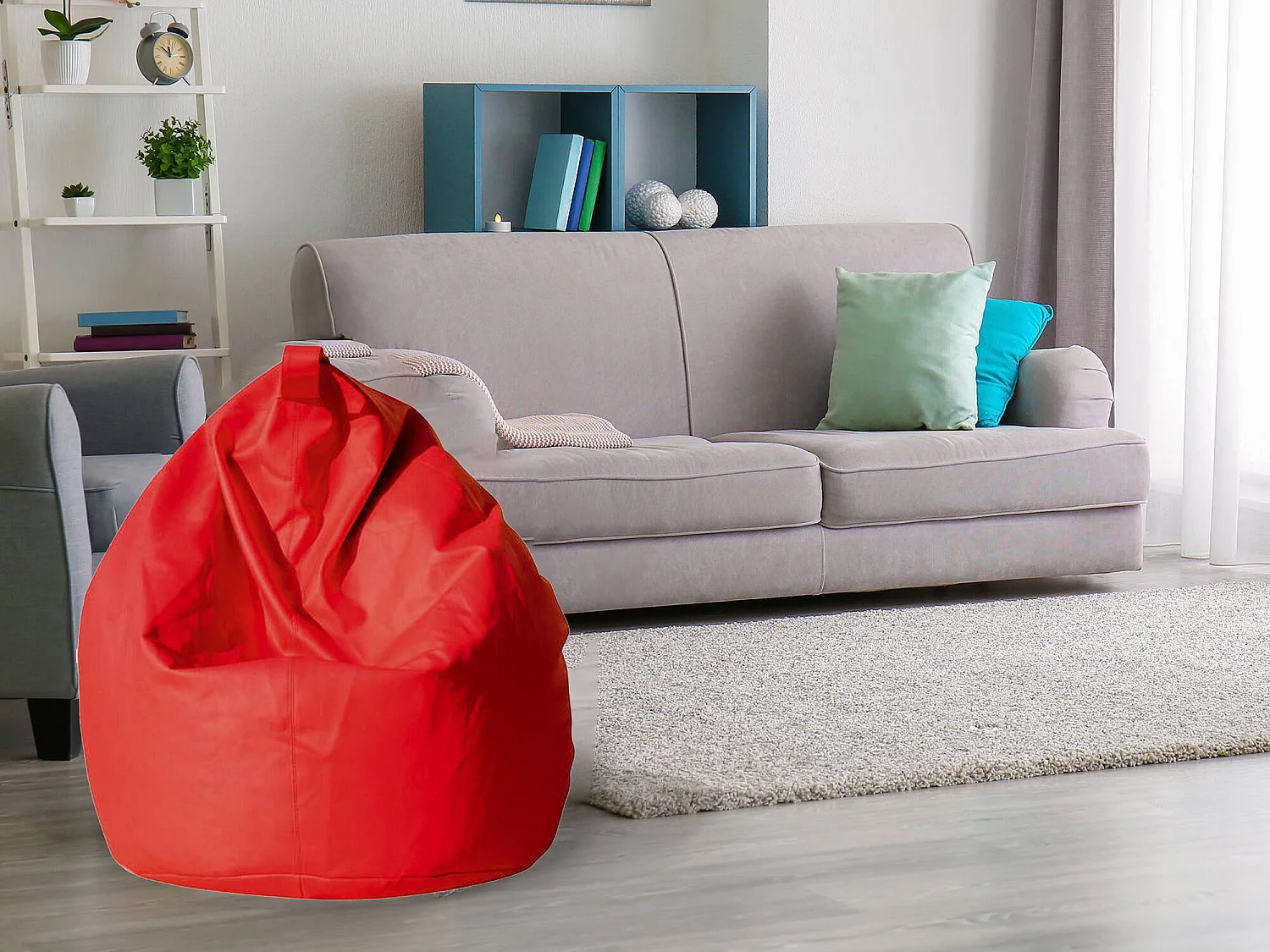 Pouf Azelia, Fauteuil polyvalent, Chaise sac, Pouf repose-pieds, Made in Italy, 70x70 h110 cm, Rouge