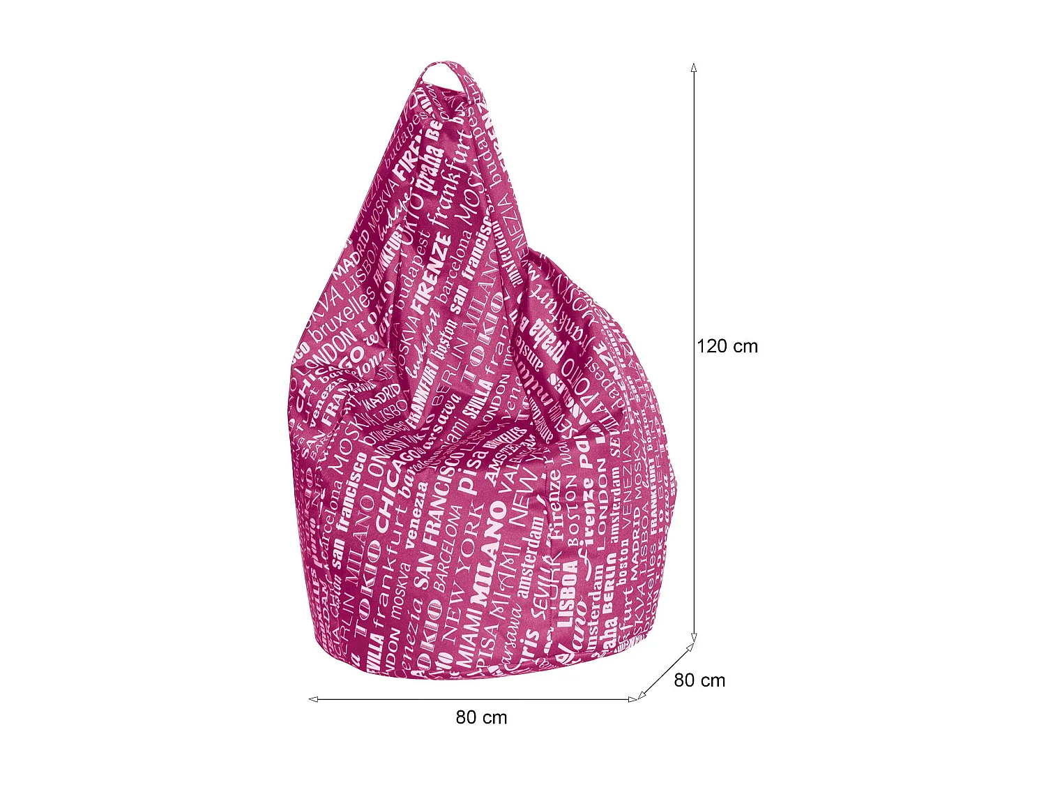 Pouf Marisa, Forma Sacco Made in Italy, 80x80x120h cm Rosa