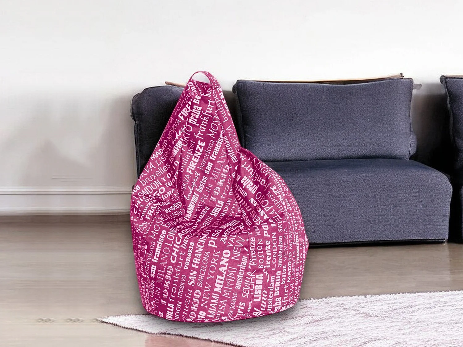 Pouf Marisa, Fauteuil polyvalent, Chaise sac, Pouf repose-pieds, Made in Italy, 80x80 h120 cm, Rose et blanc