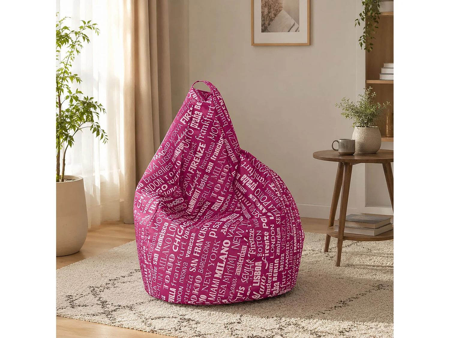 Pouf Marisa, Fauteuil polyvalent, Chaise sac, Pouf repose-pieds, Made in Italy, 80x80 h120 cm, Rose et blanc