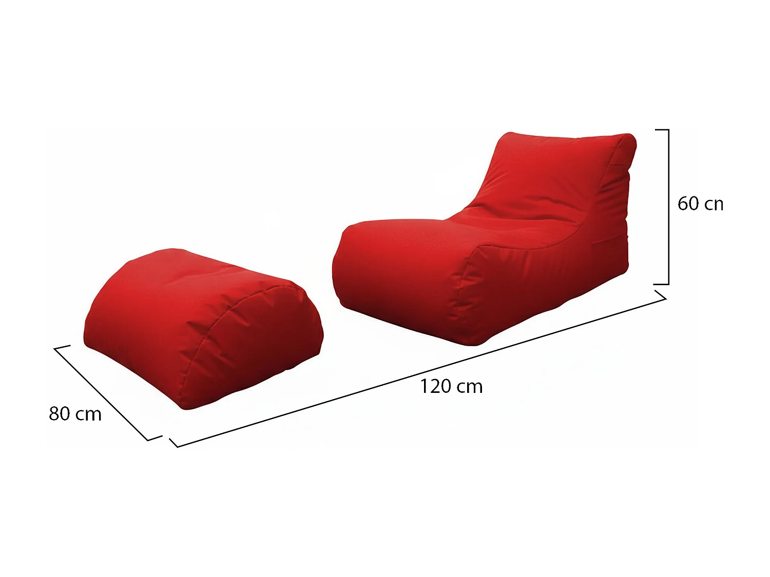Pouf Alton, Fauteuil polyvalent, Chaise sac, Pouf repose-pieds, Made in Italy, 120x80 h60 cm, Rouge